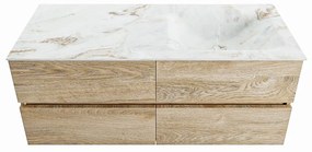 Mondiaz Vica DLux badmeubel 120cm washed oak 4 lades met wastafel frappe rechts 1 kraangat