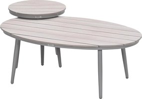 Garden Impressions Lucas bijzettafels taupe - teak look - Ø50x48 cm & 120x75x45 cm