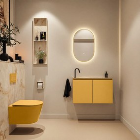 Mondiaz Ture DLux toiletmeubel 80cm ocher met wastafel frappe links met kraangat