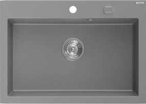 Mexen Elix granieten gootsteen 1-kamer 700 x 500 mm, grijs, chromen sifon - 6526701005-71