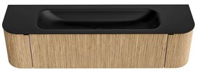 Mondiaz Kurve 170cm badmeubel ronding links/rechts oak met 1 lade en 2 deuren en wastafel big large midden 1 kraangat urban