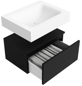 Zaro Alan badmeubel 60cm urban 1 lade met vrijhangende wastafel cloud midden zonder kraangat talc
