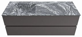 Mondiaz Vica DLux badmeubel 130cm dark grey 2 lades met wastafel lava links 1 kraangat