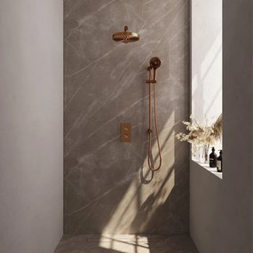 Brauer Stripe inbouw regendouche met 25cm hoofddouche, met rechte muurarm, glijstang en 3 standen handdouche set 22 koper geborsteld PVD