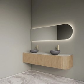 Gliss Design Alluro badmeubel ribbelfront met ronding rechts 180cm mist en wit marmer toppaneel