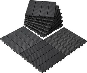 VEVOR Terrastegels, Set van 10, Balkontegels 295x295mm, Kliktegels, Waterdichte kunststof vloerbedekking voor buitengebruik, Terrasvloer voor veranda, zwembad, balkon, achtertuin, Donkergrijs