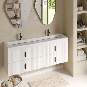 Muebles Estella badmeubel ribbelfront 160cm wit mat met solid surface wastafel met kraangaten