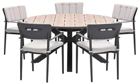 Garden Impressions Dane tuinset 6-delig - Tulli tuintafel Ø148x75 cm - light teak vironwood