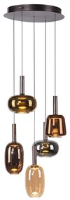 Hanglamp met dimmer zwart met multicolor glas rond incl. LED 5-lichts easylift - Irides Modern Binnenverlichting Lamp