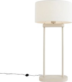 Vloerlamp beige met ovale witte linnen kap 35cm - Thijmen