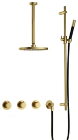 Hotbath Cobber IBS70 inbouwdouche met 30cm plafondbuis en glijstang geborsteld messing PVD