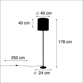 Zwarte vloerlamp met velours kap pauw goud 40 cm - Simplo