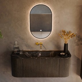 Mondiaz Kurve-dlux 120cm badmeubel ronding links/rechts shadow met 1 lade en 2 deuren en wastafel big small midden zonder kraangat lava