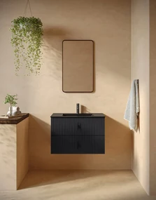 Muebles Marbella badmeubel ribbelfront 80cm antraciet mat met zwarte wastafel met kraangat