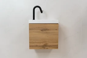 Sanigoods Minimo toiletmeubel 40cm dakota oak met mat witte fontein met kraangat