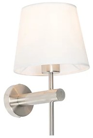 Moderne wandlamp staal met witte kap - Pluk Modern E27 rond Binnenverlichting Lamp