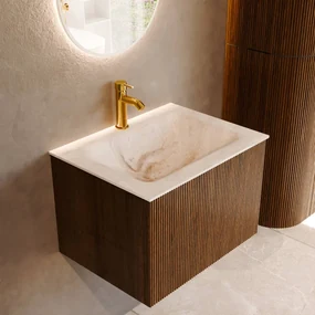 Mondiaz Kurve-dlux 60cm badmeubel dusk met 1 lade en wastafel cloud midden 1 kraangat frappe
