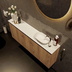 Mondiaz Fowy toiletmeubel 120cm washed oak met witte waskom rechts en kraangat