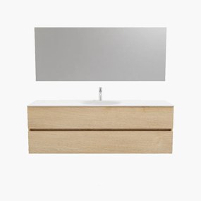 Zaro Sevilla Solid Surface badmeubel 150cm licht eiken 1 kraangat spoelbak midden met 2 lades