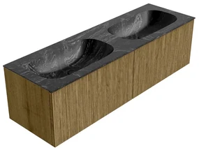 Mondiaz Kurve-dlux 150cm badmeubel dusk met 2 lades en wastafel stor small dubbel zonder kraangat lava