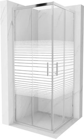 Mexen Rio vierkante douchecabine 80 x 80 cm, witte strepen, chroom - 860-080-080-01-20