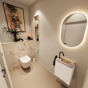 MONDIAZ TURE-DLUX 40cm toiletmeubel Talc. EDEN wastafel Frappe positie rechts. Met 1 kraangat. TUREDX40TALR1FRA