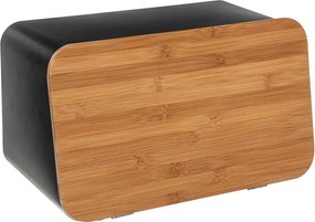 5Five Broodtrommel met deksel/snijplank - 37x22x23 cm - Zwart metaal/bamboe