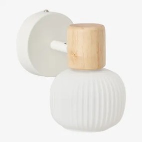 Ekaizy Wandlamp Van Ijzer, Rubberhout En Glas Wit - Sklum