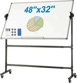 VEVOR oprolbaar whiteboard, 48 x 32 inch, dubbelzijdig magnetisch mobiel whiteboard, 360° draaibaar, in hoogte verstelbaar whiteboard met wielen en verplaatsbare lade