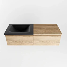Mondiaz Bukla 120cm badmeubel met module 60 Washed Oak met 2 lades wastafel Cloud links 1 kraangat Urban