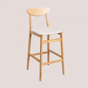 Cloda Hoge Kruk In Stof En Hout Natuurlijk Hout - Linnen Beige & ↑75 Cm - Sklum