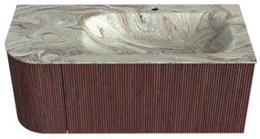 Mondiaz Kurve-dlux 105cm badmeubel ronding links ruby met 1 lade en deur en wastafel big small kraangat rechts glace
