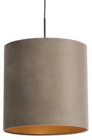 Hanglamp met velours kap taupe met goud 40 cm - Combi