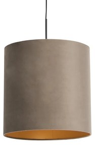 Stoffen Eettafel / Eetkamer Hanglamp met velours kap taupe met goud 40 cm - Combi Landelijk / Rustiek E27 cilinder / rond rond Binnenverlichting Lamp