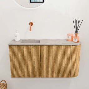 Mondiaz Joya DLux 80cm toiletmeubel ronding rechts oak met wastafel faye links zonder kraangat glace