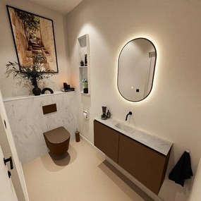 MONDIAZ TURE-DLUX 100cm toiletmeubel Rust. EDEN wastafel Opalo positie midden. Zonder kraangat. TUREDX100RUSM0OPA