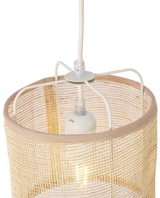 Eettafel / Eetkamer Japandi hanglamp beige met stoffen kappen 6-lichts - YenteJapandi E27 Scandinavisch ovaal rond Binnenverlichting Lamp