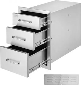 VEVOR Buitenkeukenladen, vlak gemonteerde roestvrijstalen grillladen met drievoudige toegang en handgreep, grilleilandladen voor buitenkeukens of patiogrillstations 356 x 516 x 588 mm