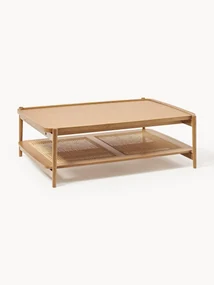Houten salontafel Libby met plank van Weens vlechtwerk