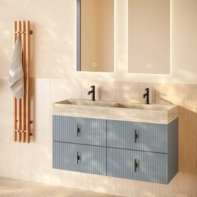 Muebles Murcia badmeubel ribbelfront 120cm baby blauw met White Travertin wastafel met kraangaten