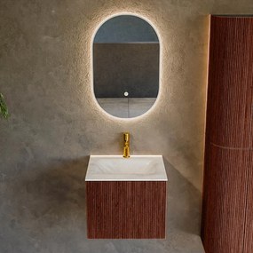 Mondiaz Kurve-dlux 50cm badmeubel ruby met 1 lade en wastafel grunne midden 1 kraangat ostra