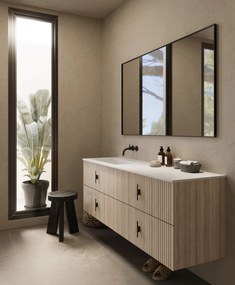 Muebles Avila badmeubel ribbelfront 160cm naturel eiken met wastafel links zonder kraangat