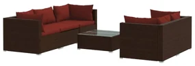 vidaXL 6-delige Loungeset met kussens poly rattan bruin