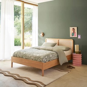 Bed van essenhout, fineer en linnen, met bedbodem, ESMARA
