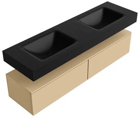 Zaro Alan badmeubel 160cm sand 2 lades met vrijhangende wastafel cloud dubbel zonder kraangat urban