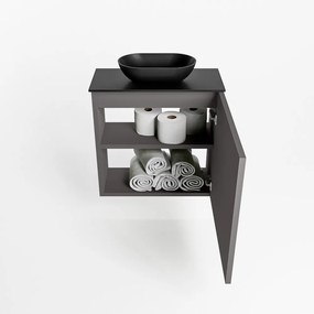 Mondiaz Fowy toiletmeubel 50cm dark grey met zwarte waskom midden zonder kraangat