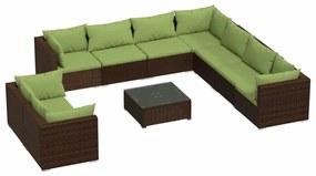 vidaXL 10-delige Loungeset met kussens poly rattan bruin