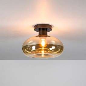 Bronze Plafondlamp Met Rond Beige Glas