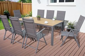 Garden Point grijze aluminium tuinmeubelen met grote Verona Wood tafel voor 10 personen