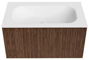 Mondiaz Kurve 80cm badmeubel walnut met 1 lade en wastafel big small midden 1 kraangat